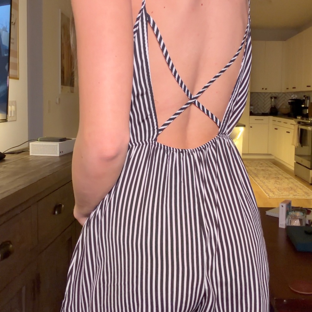 Black and White Striped Dress Medium Boutique Cocktail Dress